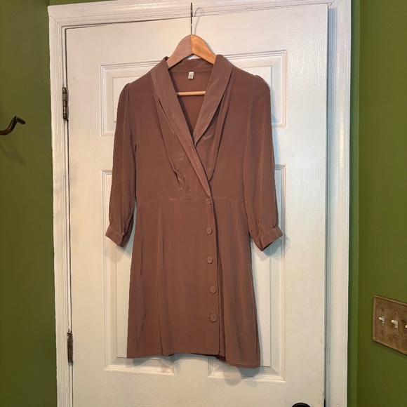 Silk Mauve Side Button Down dress - Picture 1 of 6